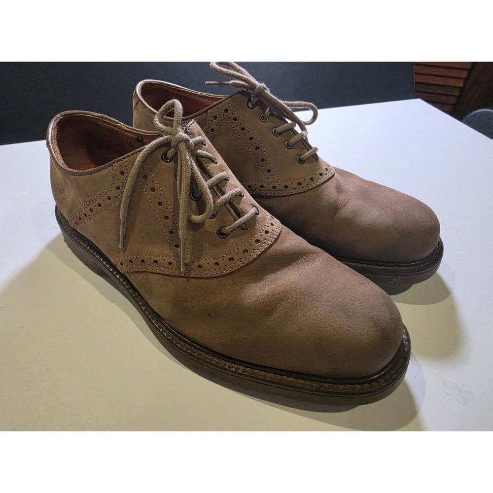 Vintage Johnston Murphy Passport Tan Leather Saddle Oxford Shoes Italy Mens 10 M